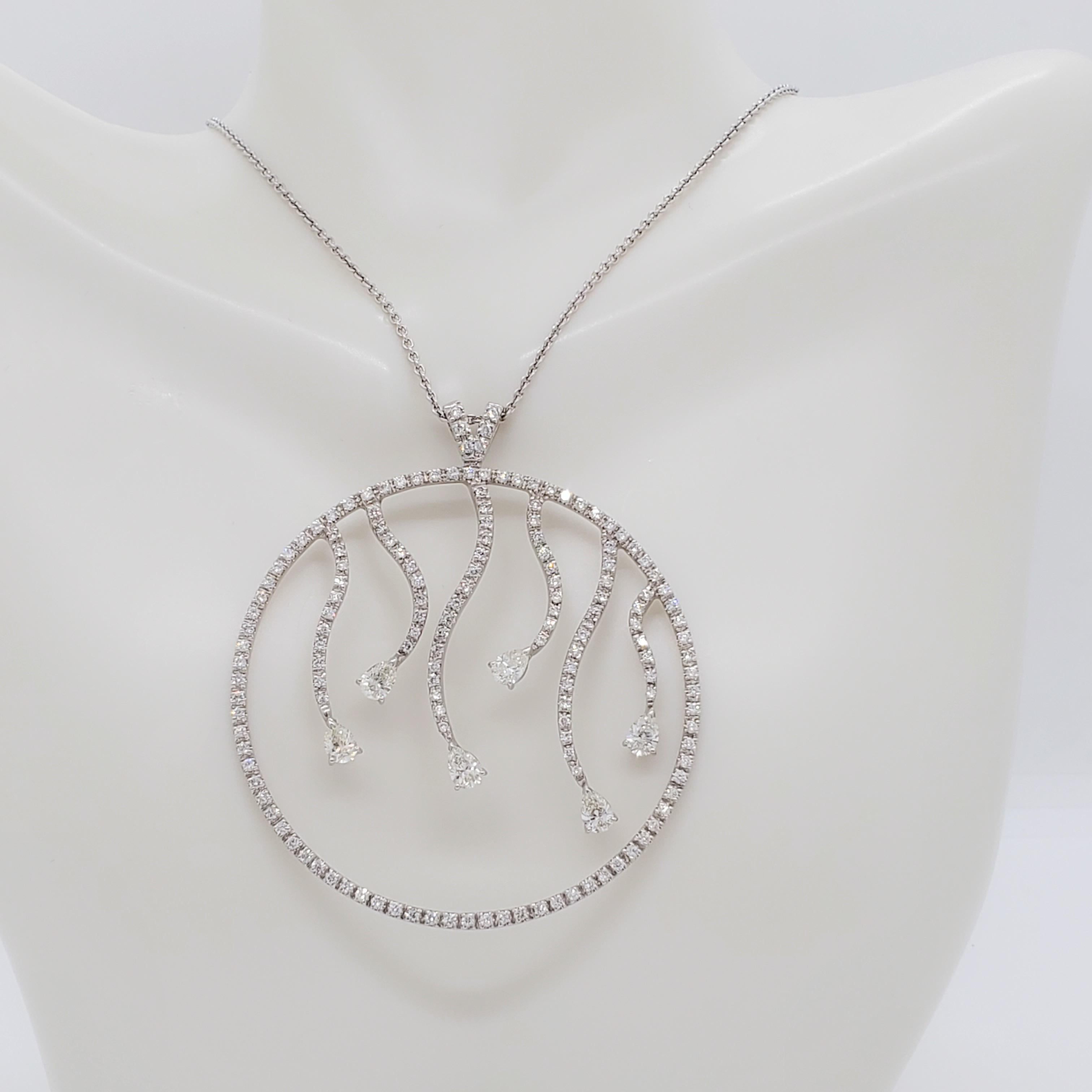 Estate Zydo Diamond Open Circle Pendant Necklace in 18k White Gold For Sale 2