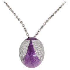 Estate Zydo Pendant Necklace with Enamel and Diamonds in 18k White Gold
