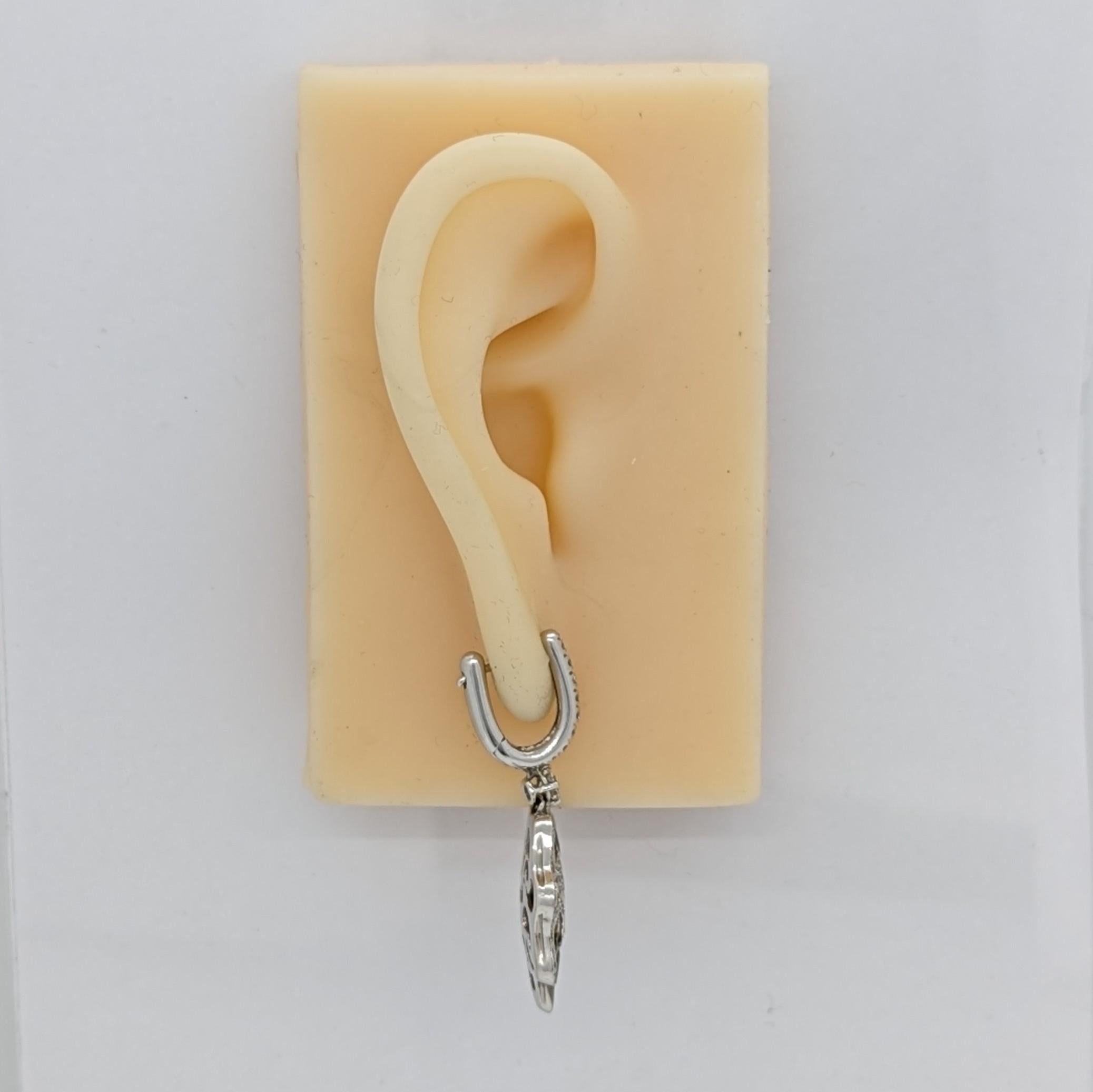 Round Cut Estate Zydo White Diamond Round Dangle Earrings in 18K White Gold For Sale