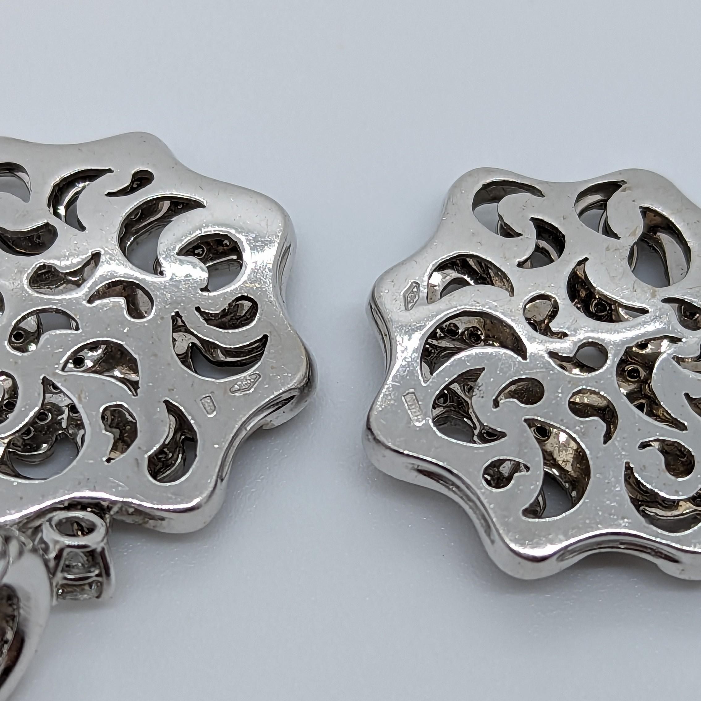 Women's or Men's Estate Zydo White Diamond Round Dangle Earrings in 18K White Gold For Sale