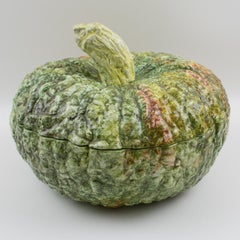 Este Ceramic Italy Large Majolica Pumpkin Tureen Covered Dish Centerpiece