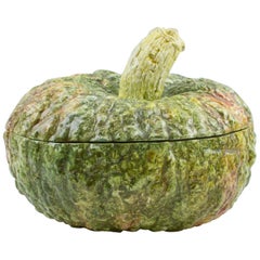 Este Ceramic Italy Large Majolica Pumpkin Tureen Covered Dish Centerpiece