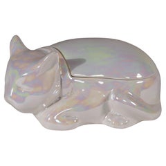 Este Ceramiche for Bergdorf Goodman Porcelain Cat Box with Lid
