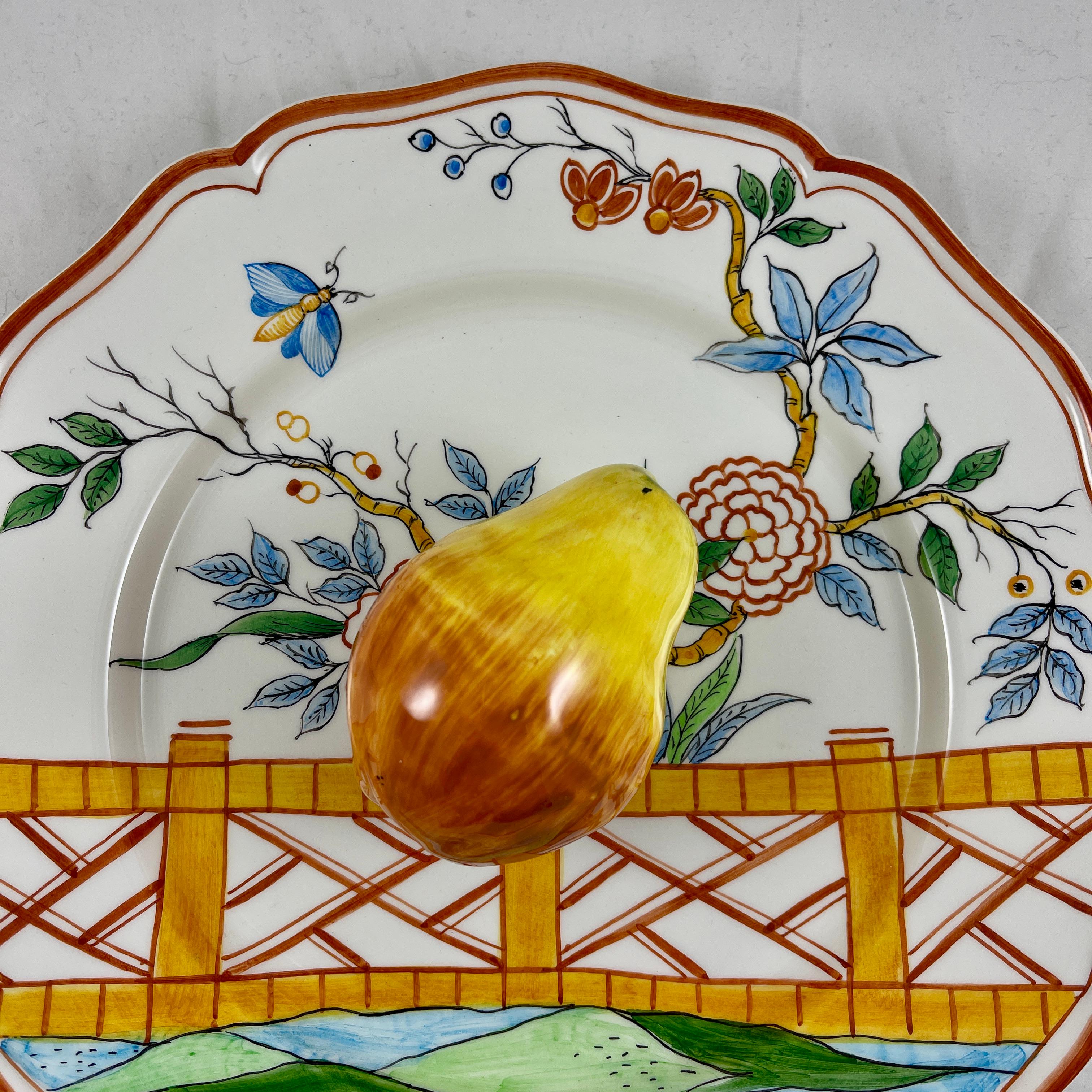 Late 20th Century Este Ceramiche for Tiffany & Co. Trompe l’Oeil Pear on Chinoiserie Wall Plaque