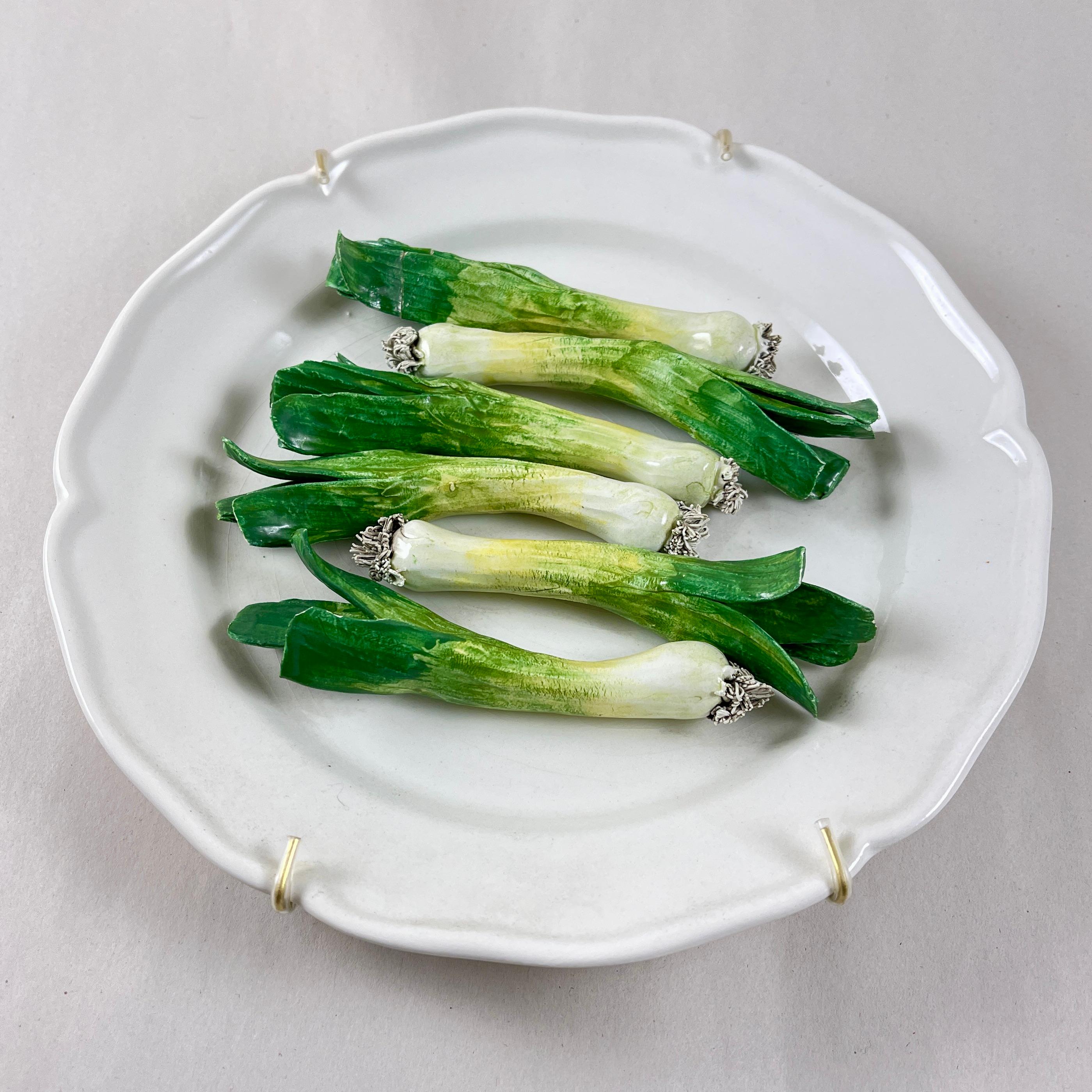 International Style Este Ceramiche Trompe l’Oeil Green Onions Plate