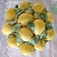 Este Hand Painted Porcelain Lemon Citrus Bowl Basket Decorative Display, Italy