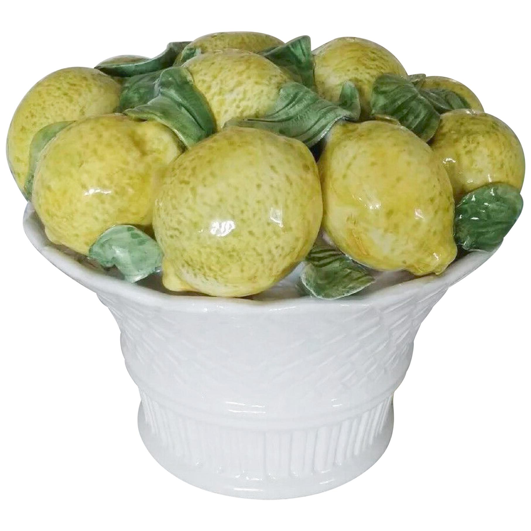 Este Hand Painted Porcelain Lemon Citrus Bowl Basket Decorative Display, Italy