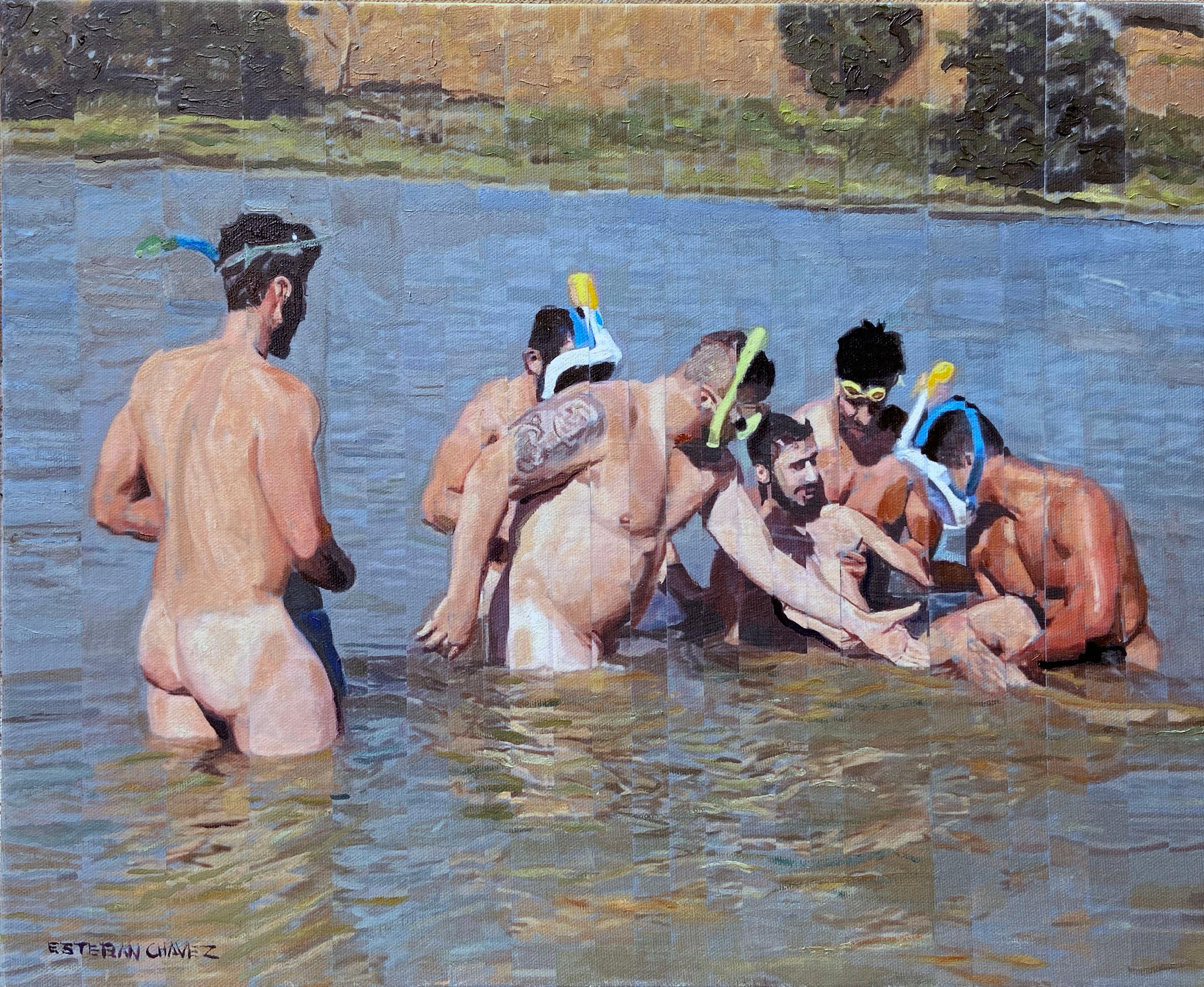 Bathers, multiple figures,male nudes