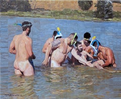 Bathers, multiple figures, male nudes