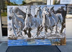 Sea Horses, Esteban Chavez oil painting, blues, ocean, energetic movement