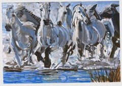 Sea Horses, Esteban Chavez oil painting, blues, ocean, energetic movement