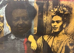 Frida und Diego, Lithographie, abstrakte Komposition mit Porträts ikonischer Künstler