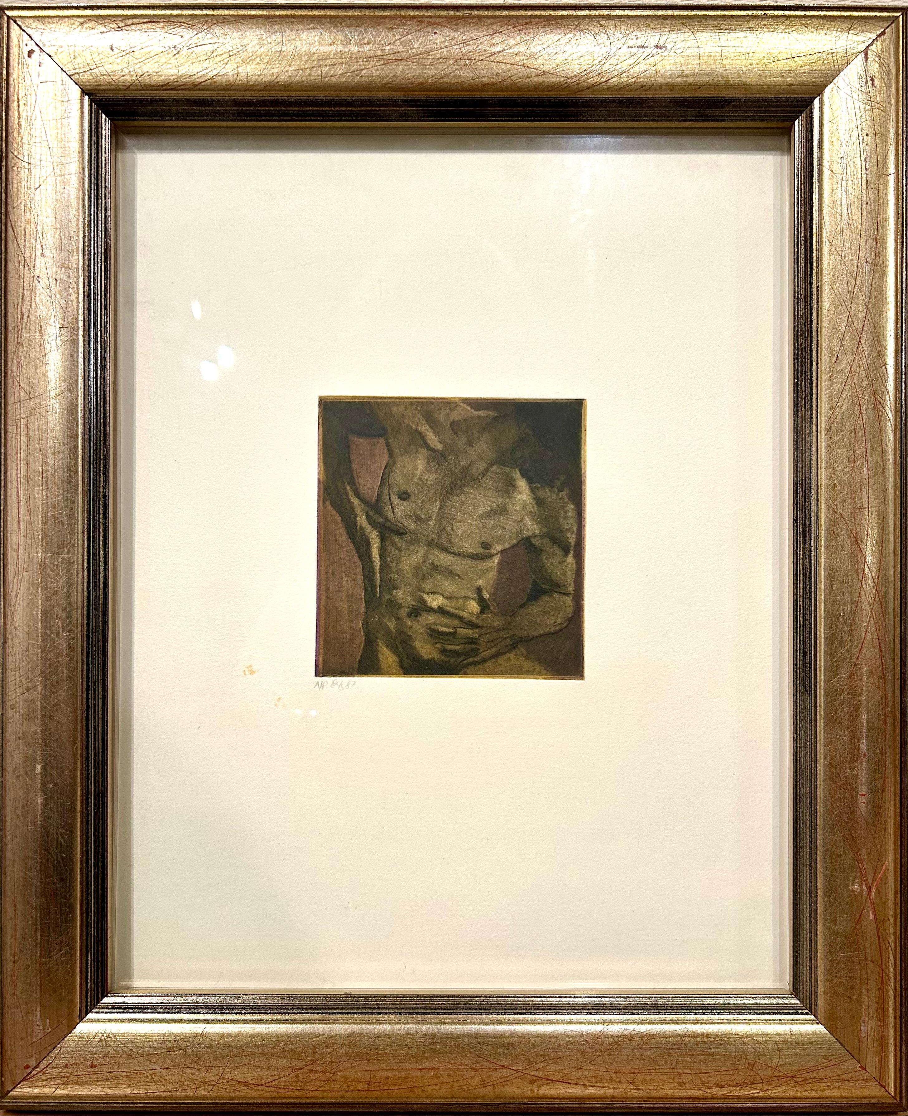 Nu masculin, épreuve d'artiste tirée à la main et encadrée, tons bruns - Print de Esteban Chavez