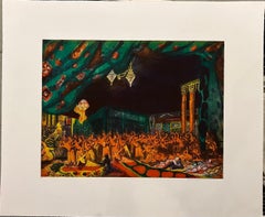 Scherezade, acquaforte e monostampa colorata a prova d'artista verde, arancione
