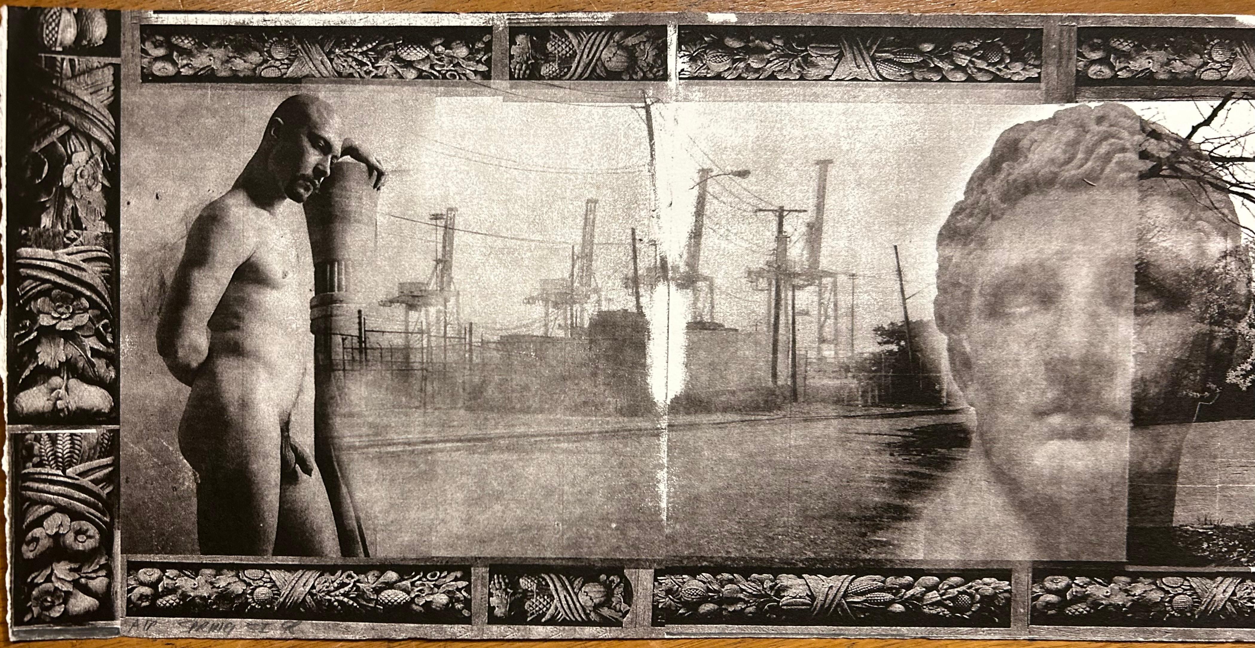 Spring SI, photo lithograph, abstract urban city NY - Brown Landscape Print by Esteban Chavez