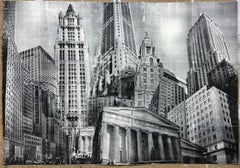 Wall Street 1, 25.5 x 36 inches, black/white lithograph, abstract urban city NY