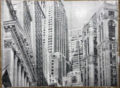 Wall Street 2, black & white 25.5" X 36" lithograph abstract urban street NYC