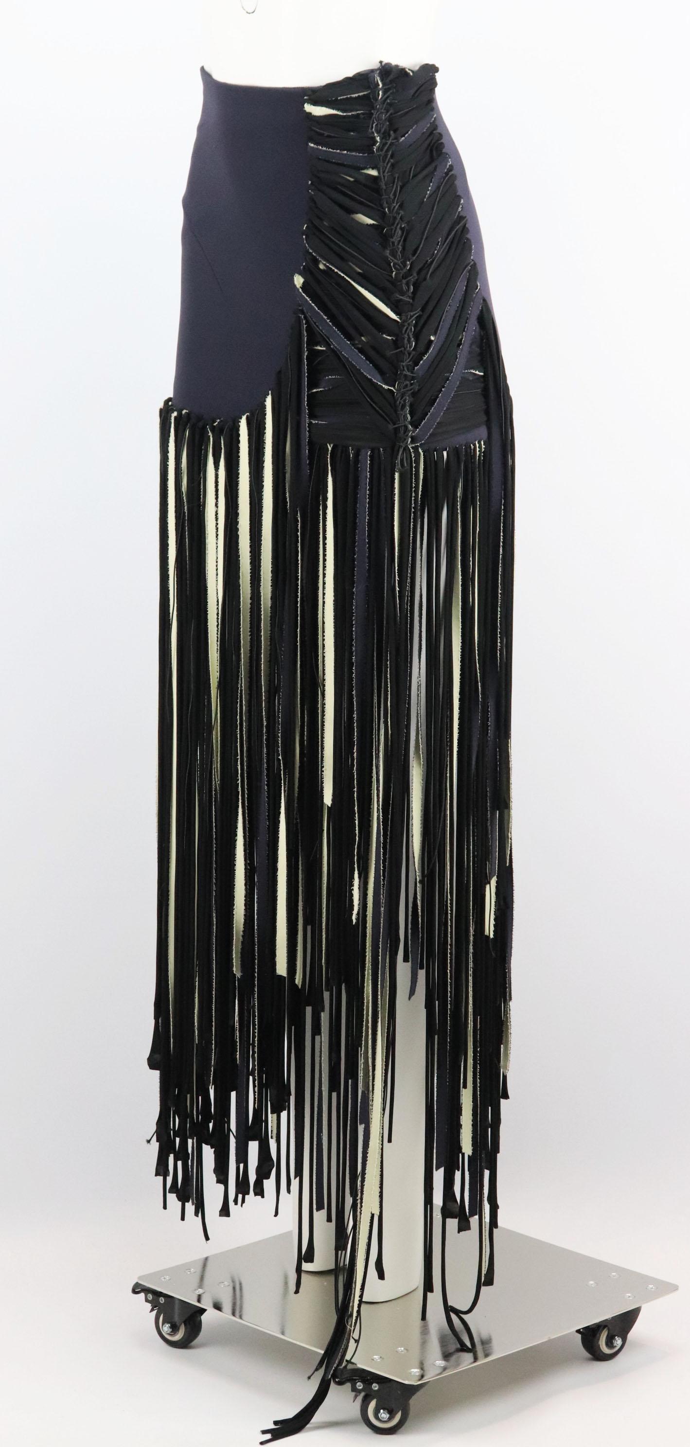 Black Esteban Cortazar Fringed Ottoman Cady Maxi Skirt FR 36 UK 8