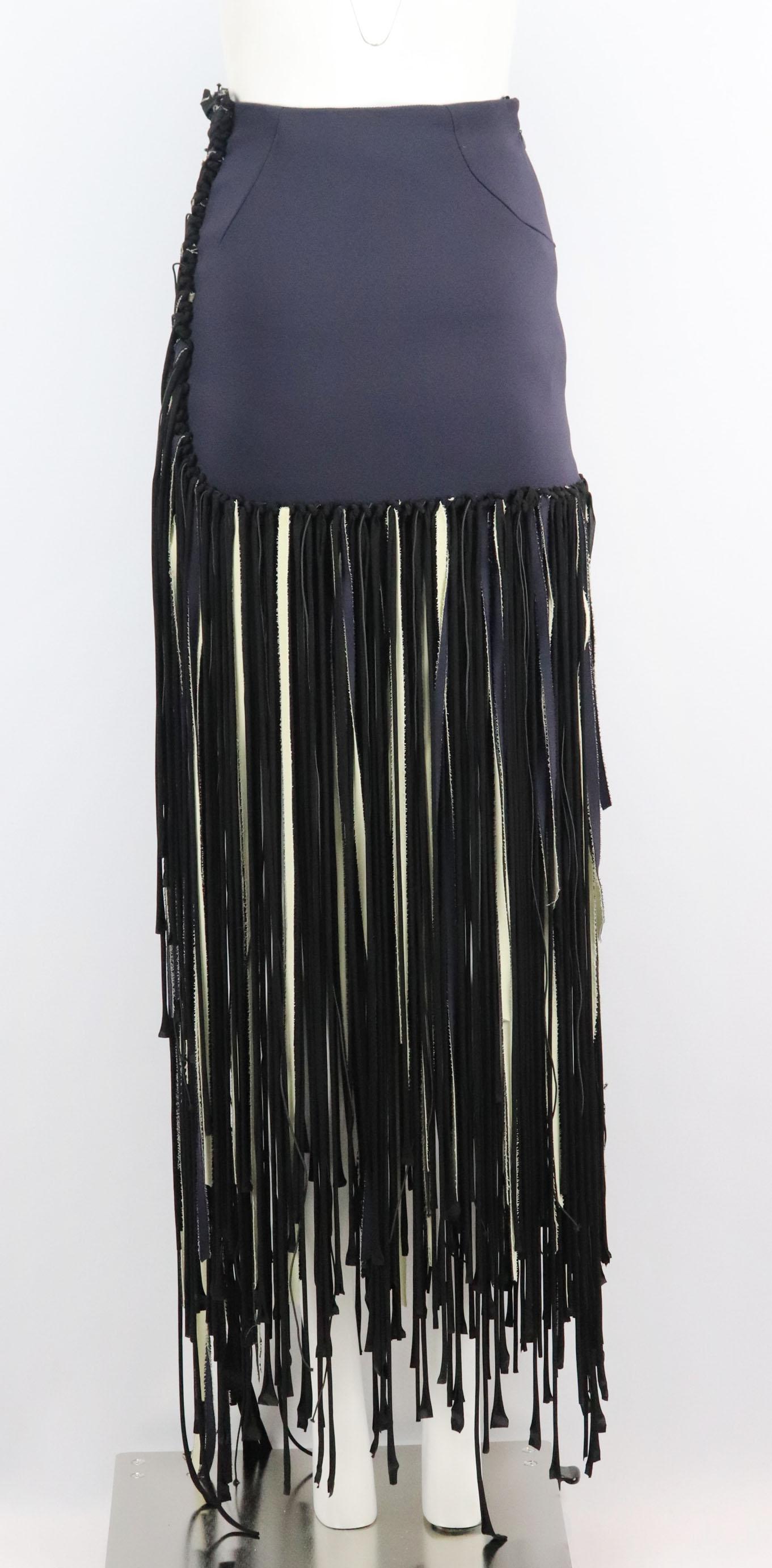 Esteban Cortazar Fringed Ottoman Cady Maxi Skirt FR 36 UK 8 In Excellent Condition In London, GB