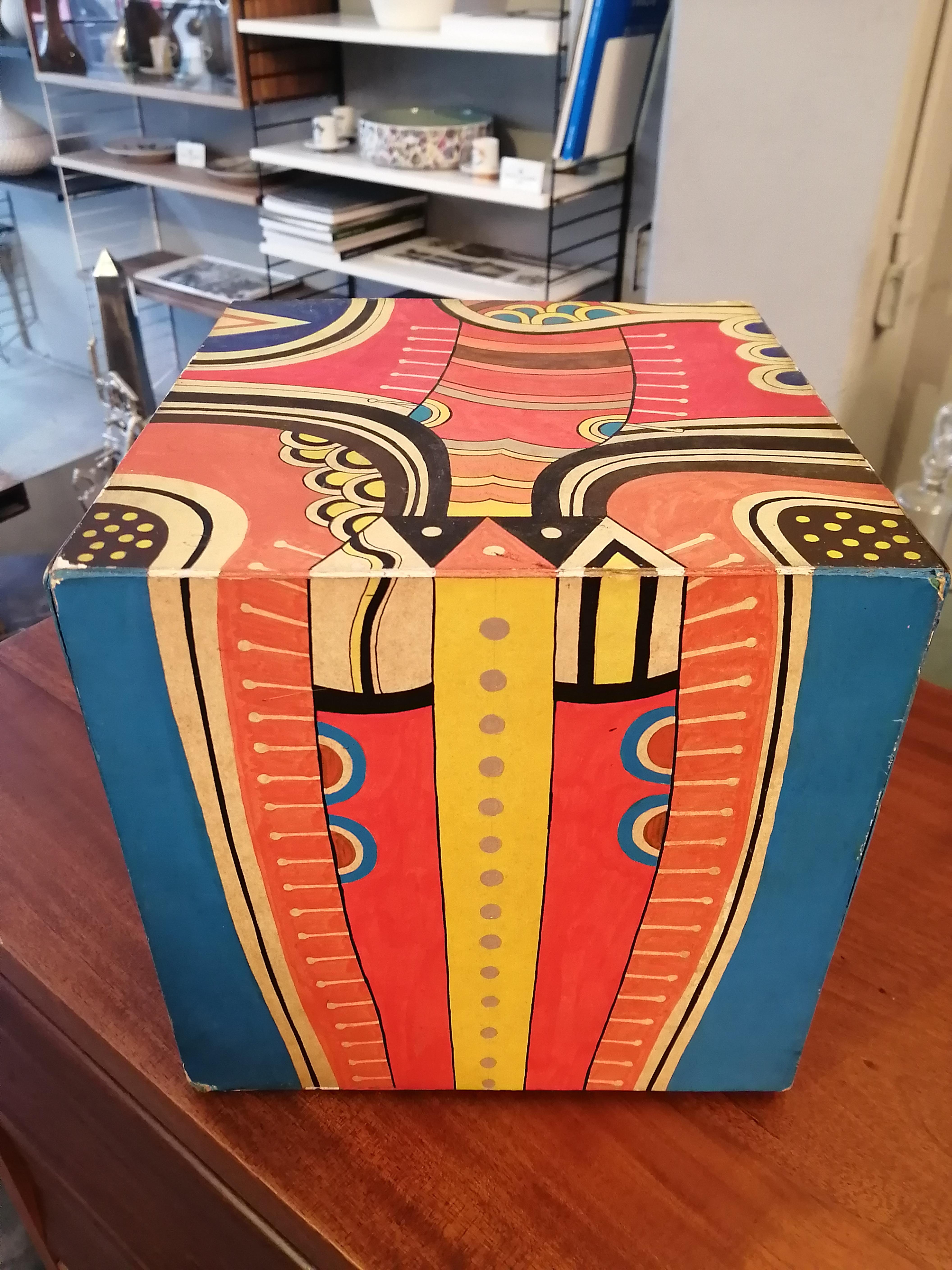Mexican Esteban Cruz Acrylic on Cardboard Decorative Cube For Sale