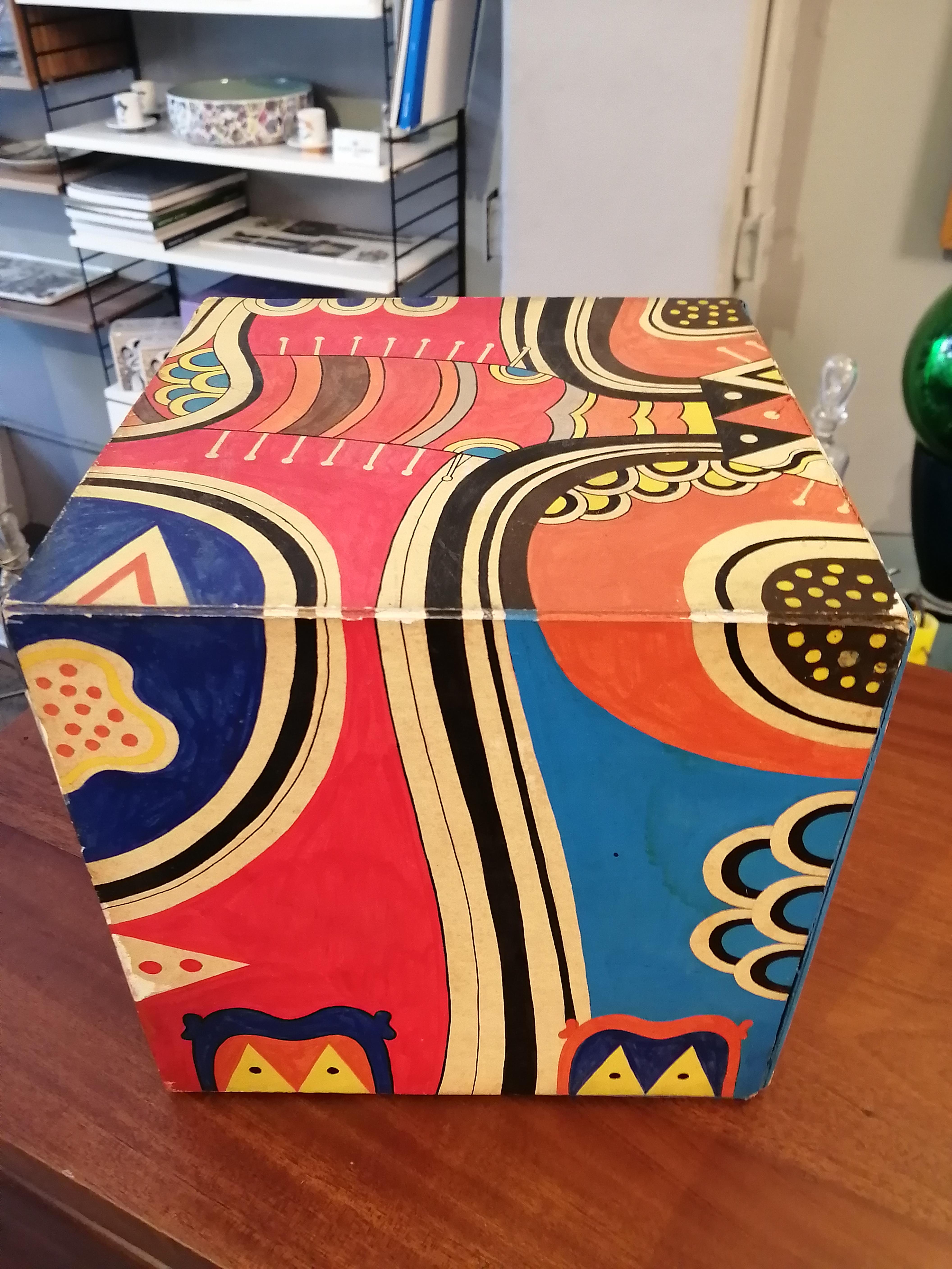 Esteban Cruz Acrylic on Cardboard Decorative Cube For Sale 1