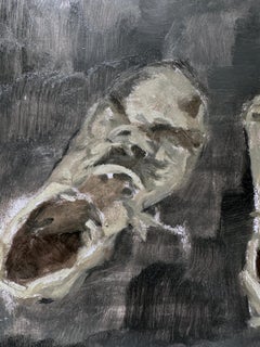 Mis Pies - Natura morta, pittura a olio originale di scarpe in grigio e marrone tenue