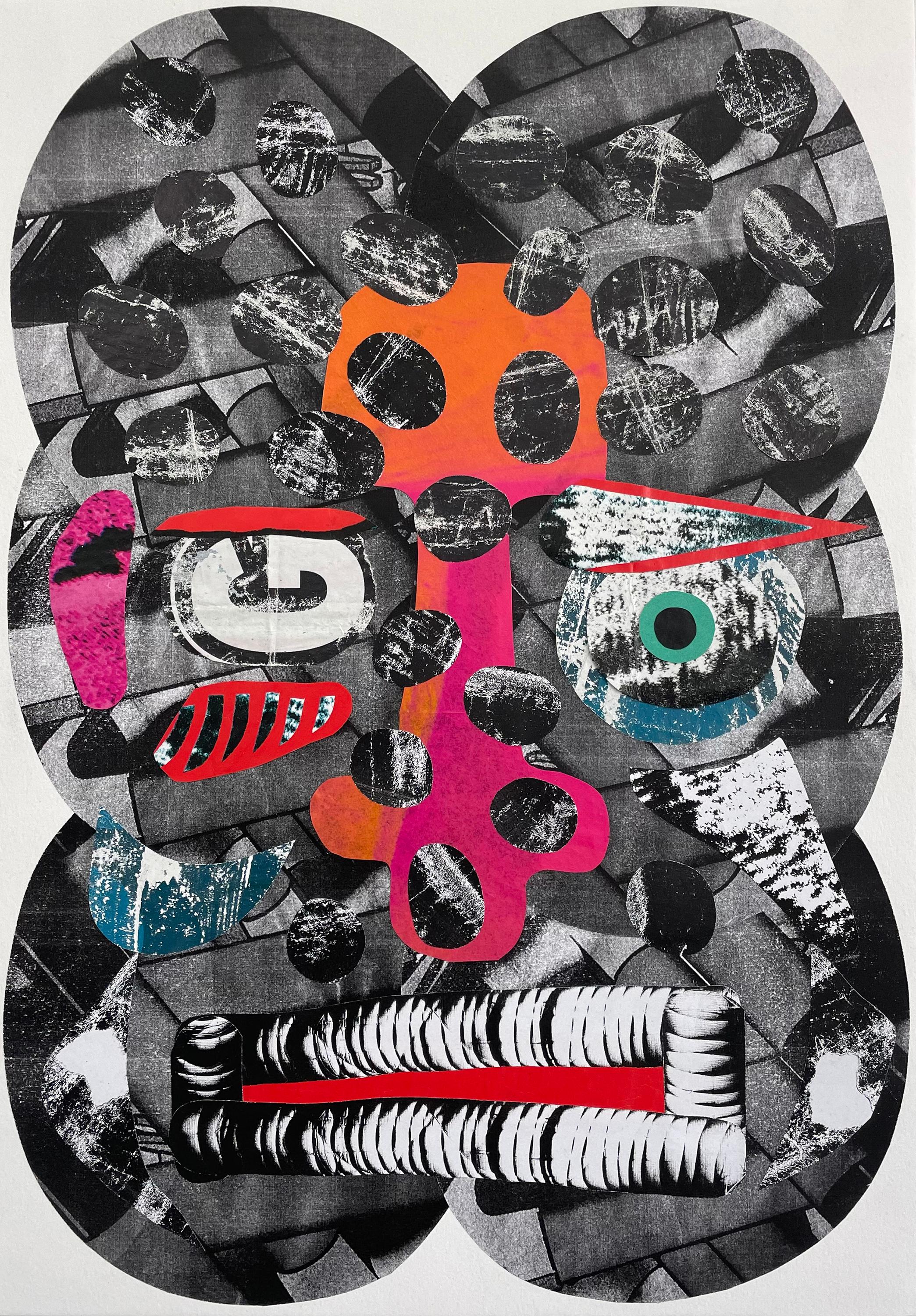 Konrad" - Collage, abstraktes Porträt, gefundenes Papier, schwarz-weiß, Surrealismus – Mixed Media Art von Esteban Patino