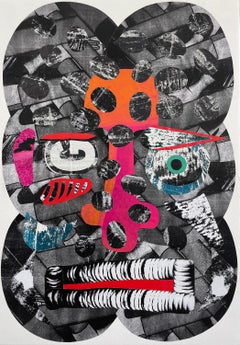 Konrad" - Collage, abstraktes Porträt, gefundenes Papier, schwarz-weiß, Surrealismus