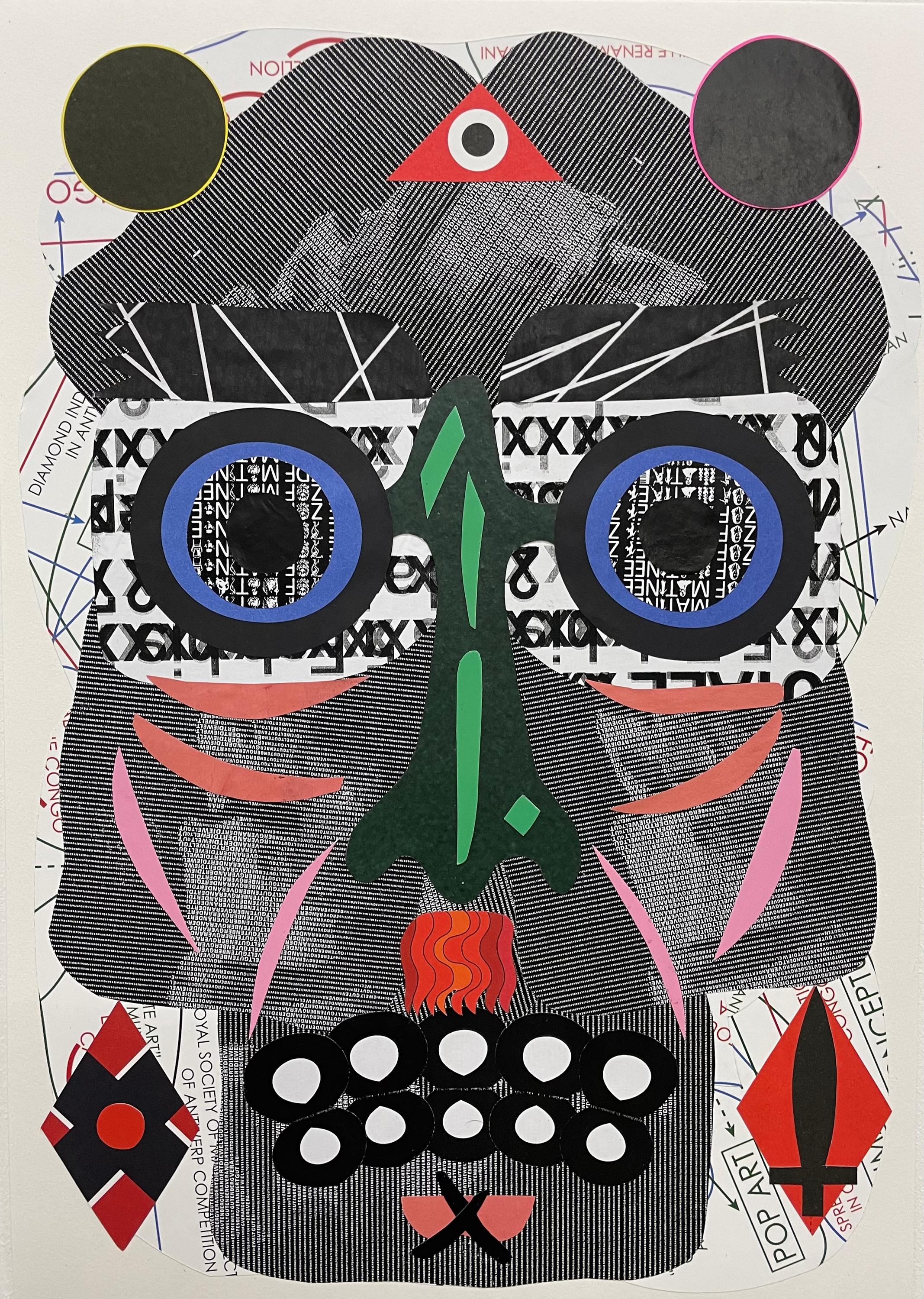 Nicolas" - Collage, abstraktes Porträt, gefundenes Papier, schwarz-weiß, Surrealismus – Mixed Media Art von Esteban Patino