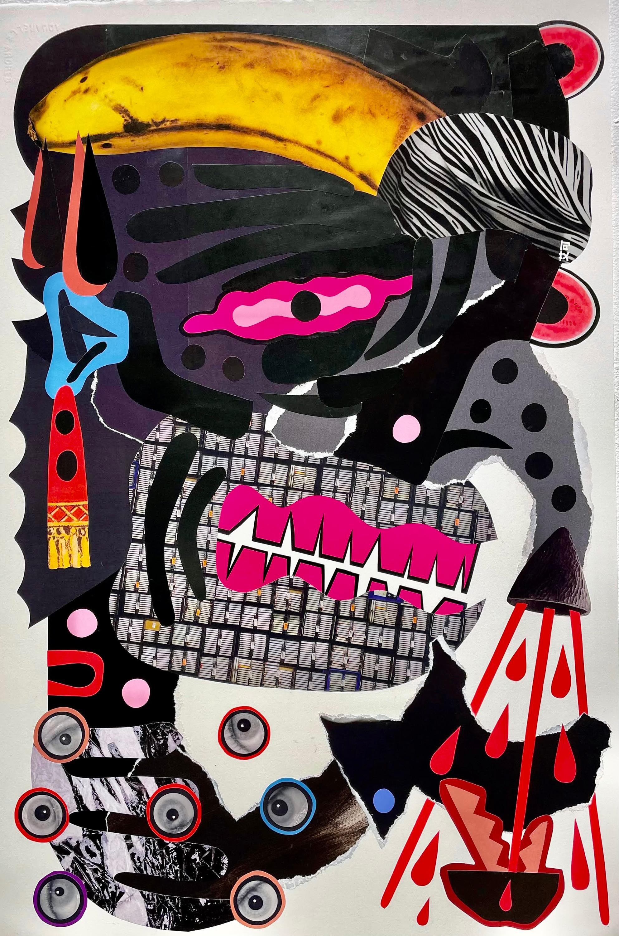 Nasenbluten" - Collage, abstrakte Figur, gefundenes Papier, Surrealismus  – Mixed Media Art von Esteban Patino