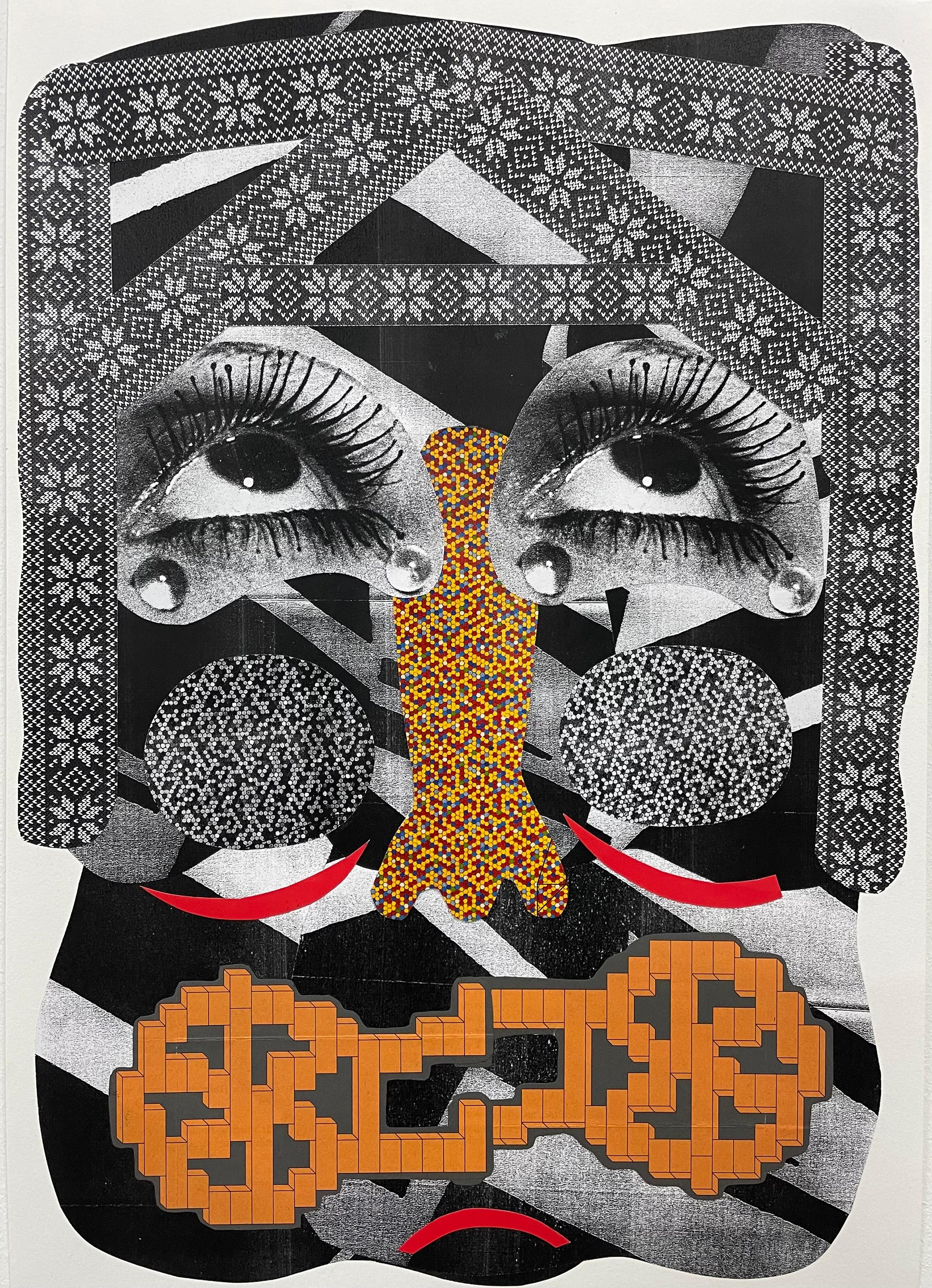Rose" - Collage, abstraktes Porträt, gefundenes Papier, schwarz-weiß, Surrealismus – Mixed Media Art von Esteban Patino
