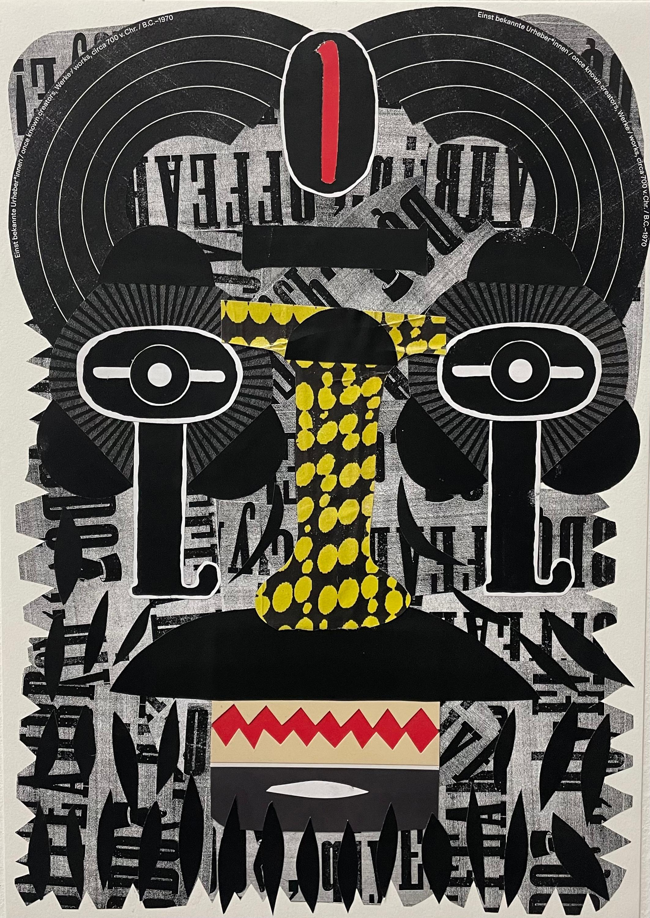 Uno" - Collage, abstraktes Porträt, gefundenes Papier, schwarz-weiß, Surrealismus – Mixed Media Art von Esteban Patino