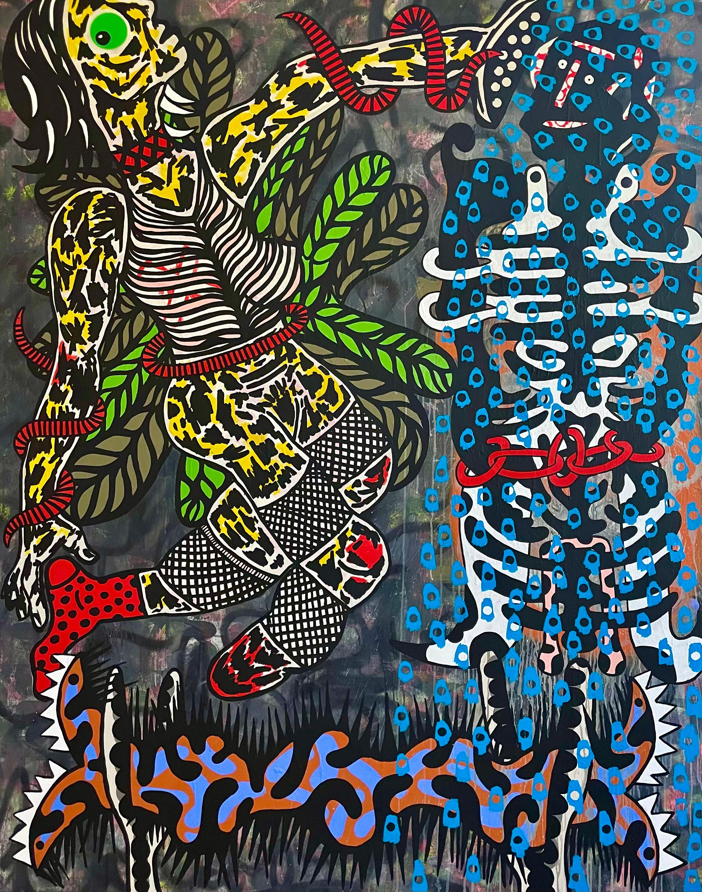 Esteban Patino Abstract Painting - 'I Will Be Your Slave' - surrealist, large-scale painting, colorful, patterns