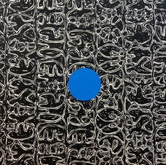 "Baldessari Dot (Blue)" symbols, language, abstract