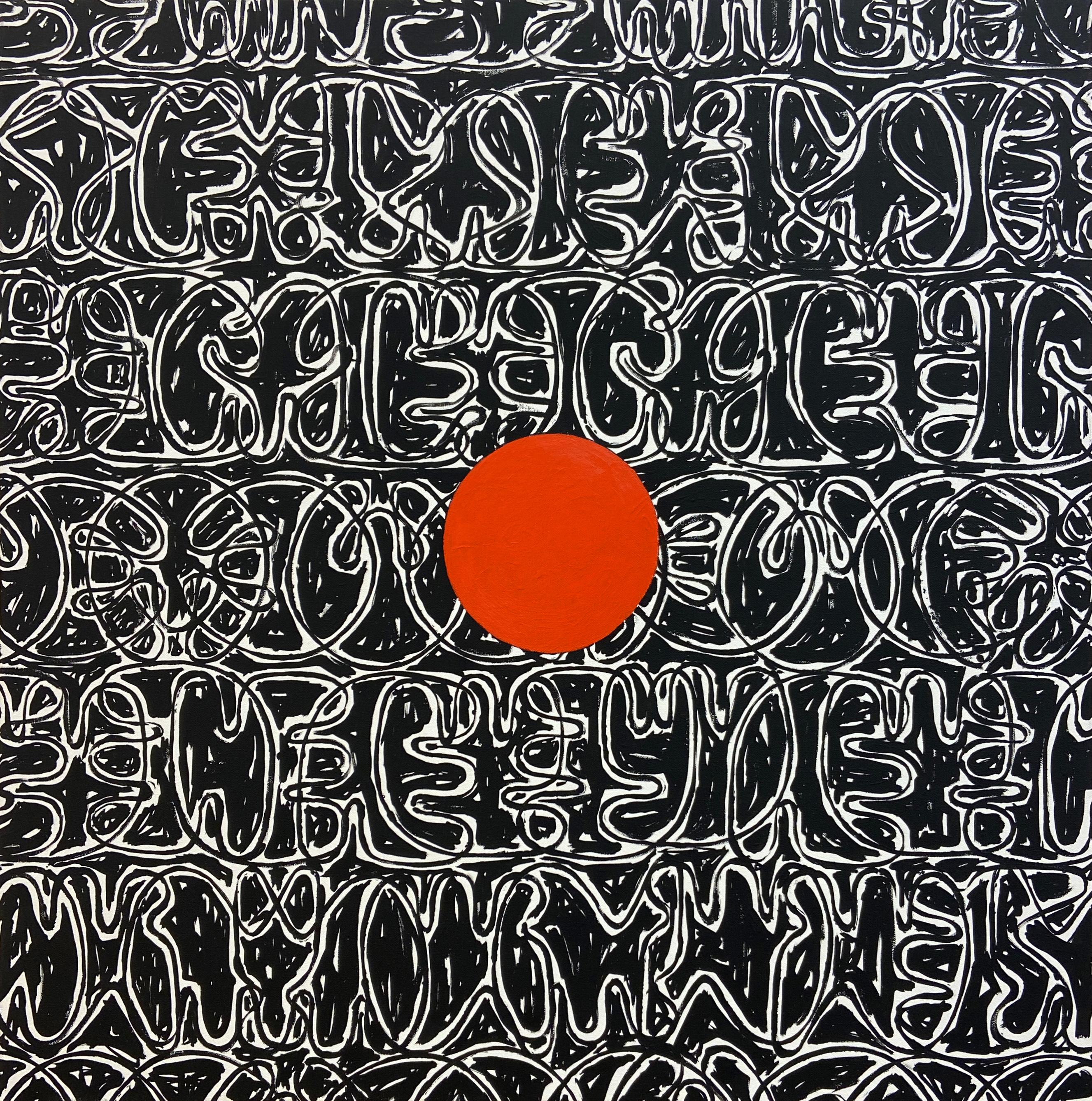 "Baldessari Dot (Red)" symbols, language, abstract