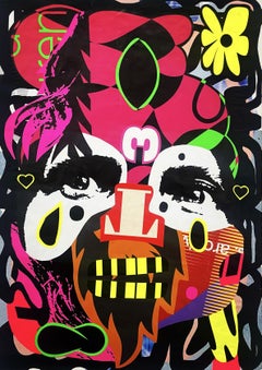 'Blumenmann' - Collage Porträt, leuchtende Farben, abstrakt, Pop