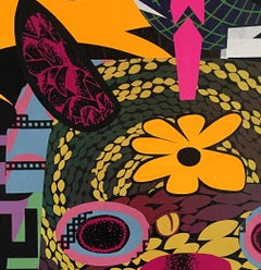 'Das Schwein' - collage portrait, bright colors, abstract, pop, purple