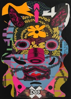 Das Schwein" - portrait par collage, couleurs vives, abstrait, pop, violet