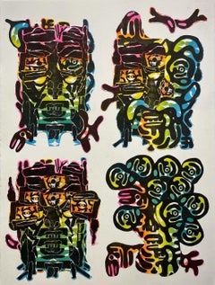 Gang of Four" - portrait en collage, couleurs vives, abstrait, pop, risographie