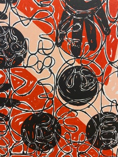 "Hungry Hippos" red, hands, symbols, language, abstract