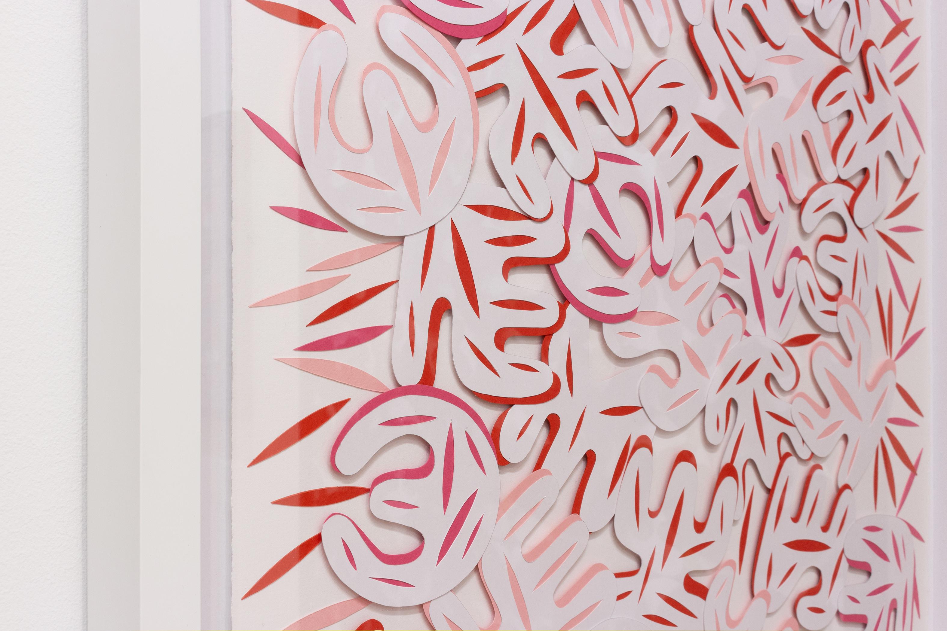'Kboom' - 3-D collage, abstract, white and red, modern, minimal - Sculpture by Esteban Patino