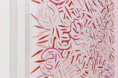 'Kboom' - 3-D collage, abstract, white and red, modern, minimal