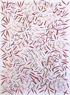 'Kboom' - 3-D collage, abstract, white and red, modern, minimal