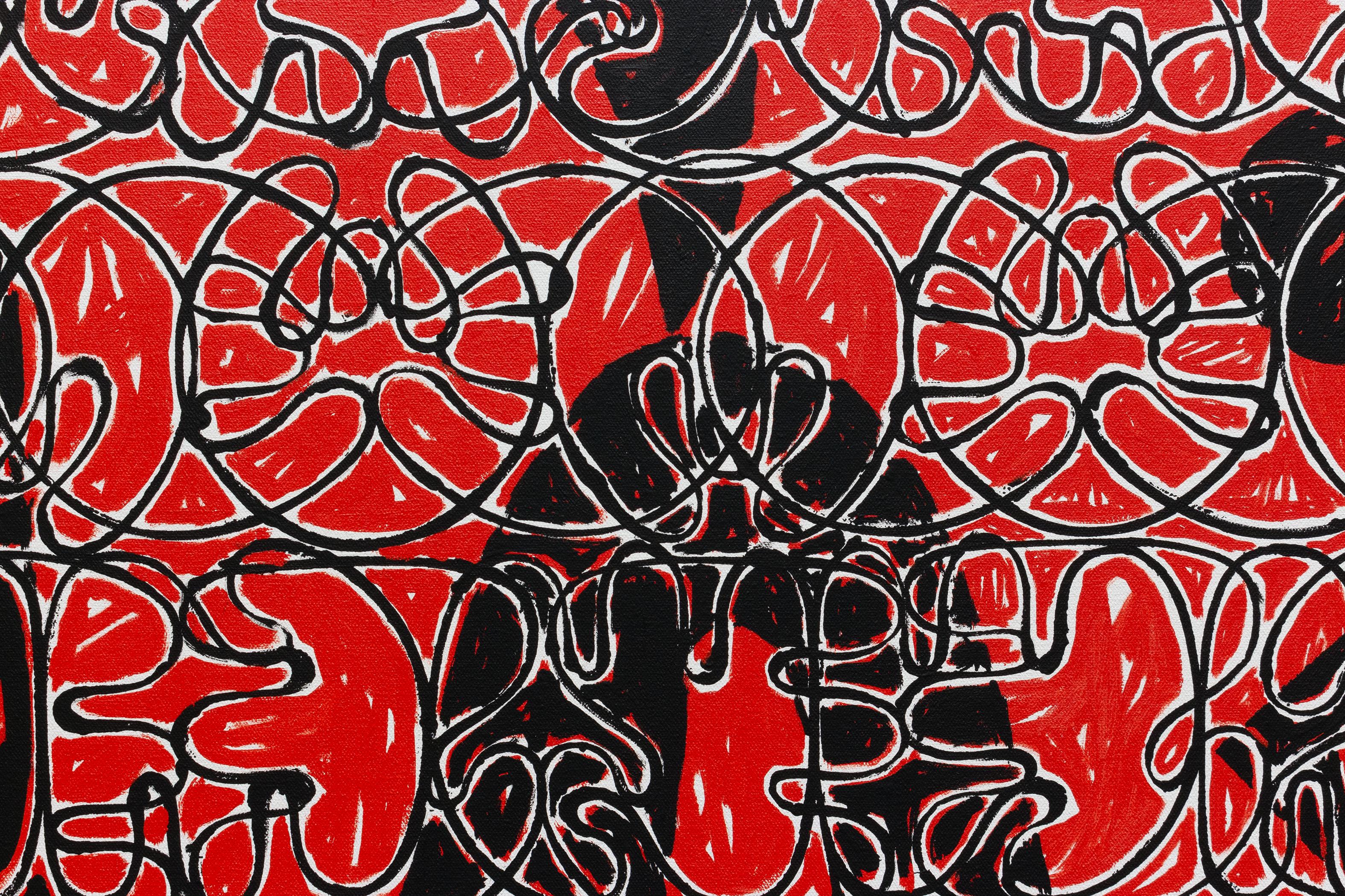 Großformatiger abstrakter abstrakter, moderner, roter und schwarzer „Riddle“-Künstler aus Kolumbien – Painting von Esteban Patino