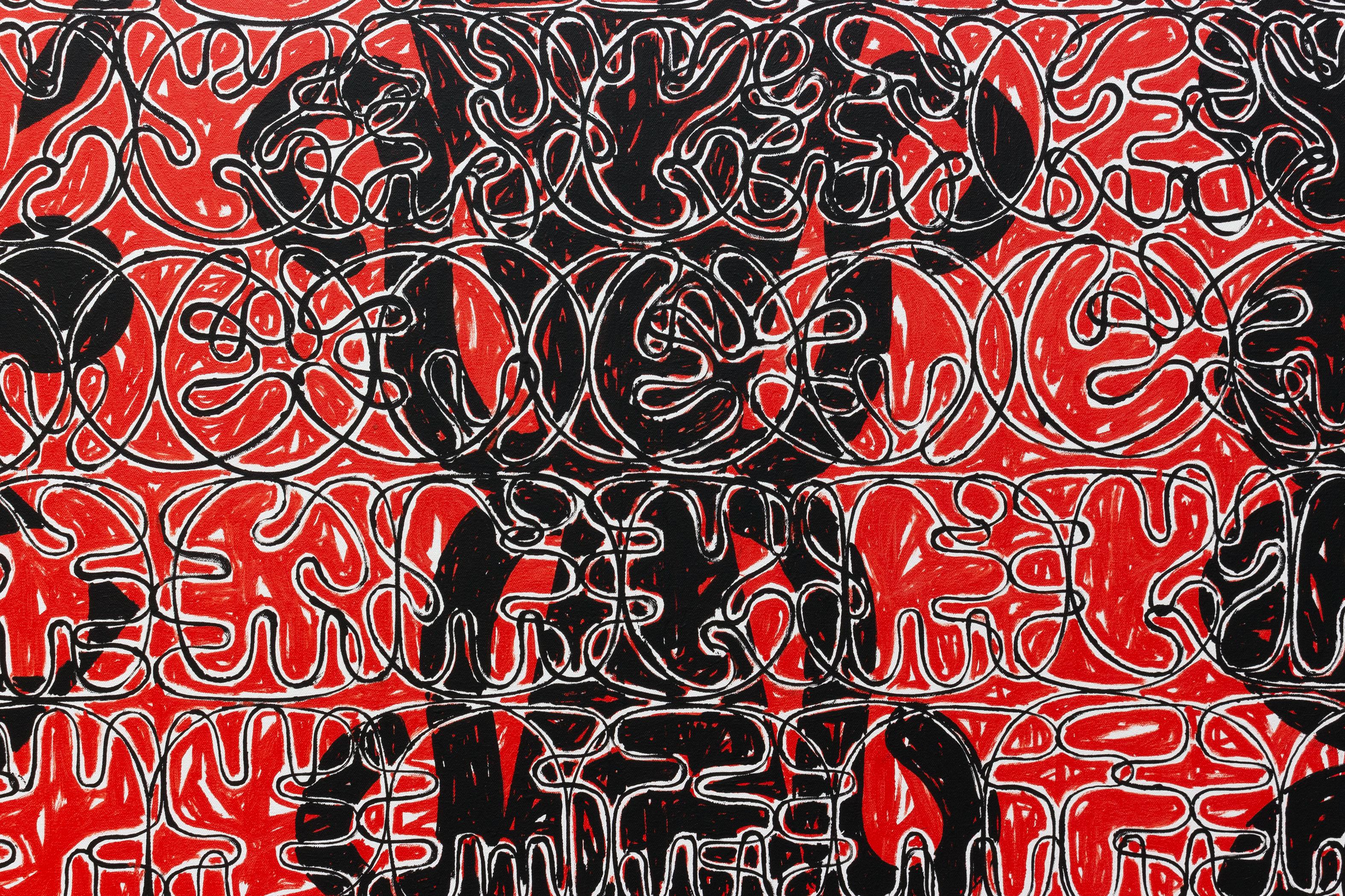 Großformatiger abstrakter abstrakter, moderner, roter und schwarzer „Riddle“-Künstler aus Kolumbien (Zeitgenössisch), Painting, von Esteban Patino