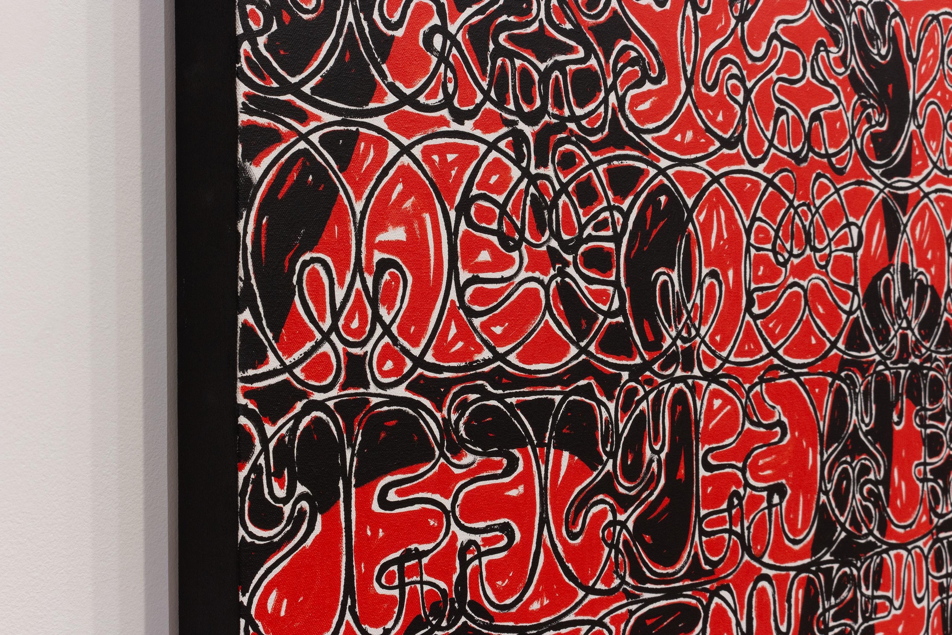 'Acertijo' abstracto a gran escala, moderno, rojo y negro, Artista colombiano - Painting Contemporáneo de Esteban Patino