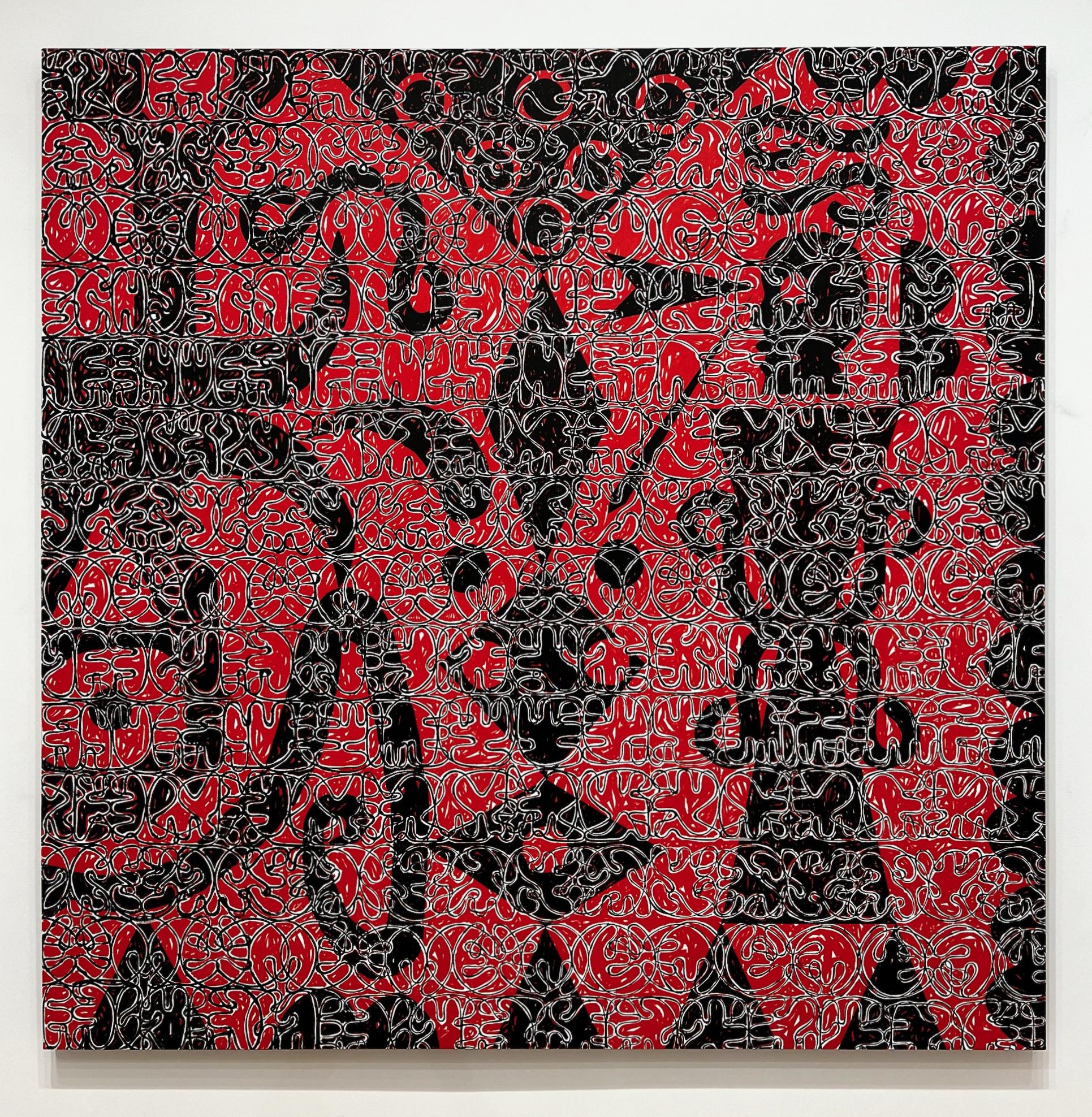 Großformatiger abstrakter abstrakter, moderner, roter und schwarzer „Riddle“-Künstler aus Kolumbien im Angebot 1