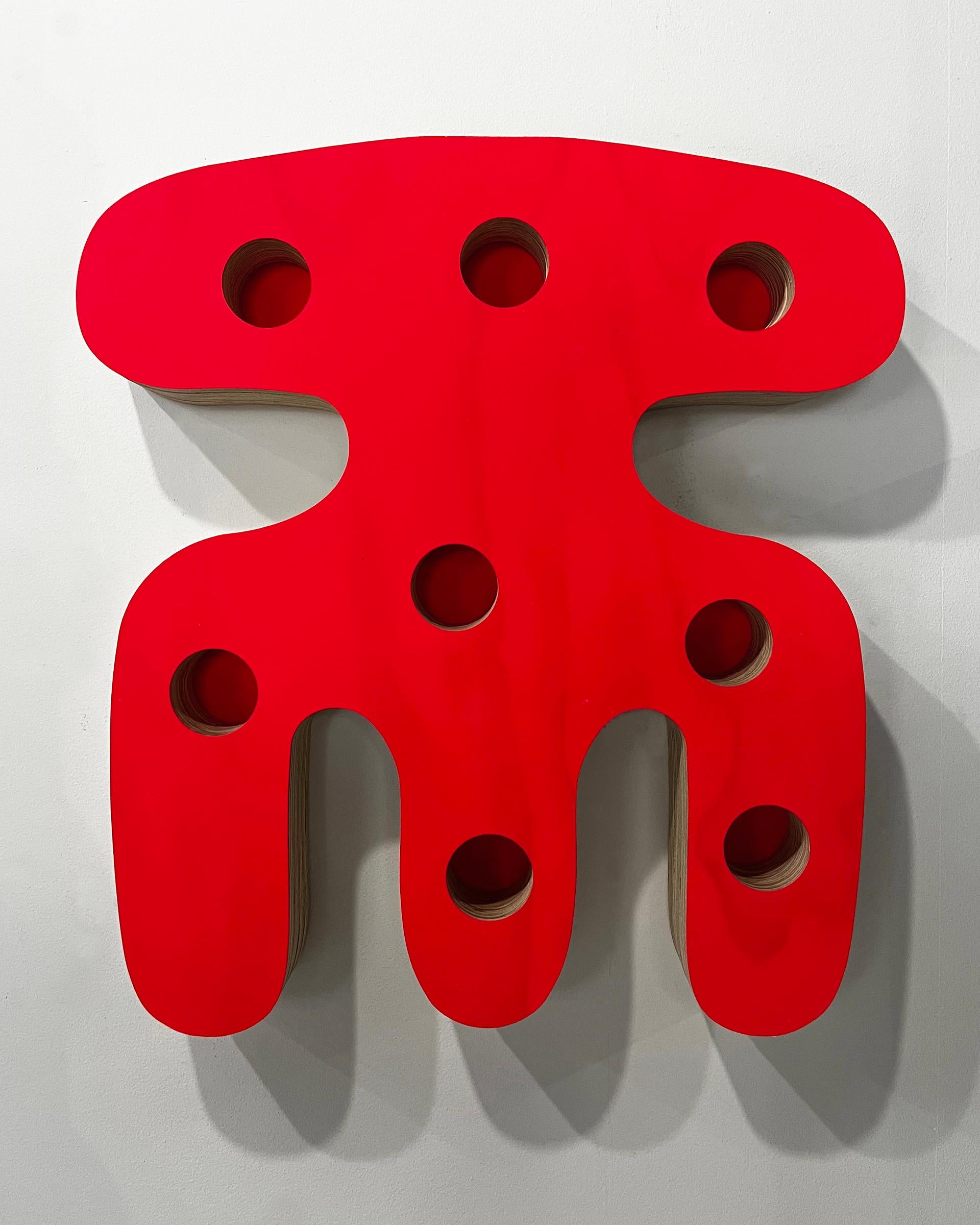 Esteban Patino Abstract Painting - "Single Shape System 001" red, symbol, language, abstract, wall sculpture