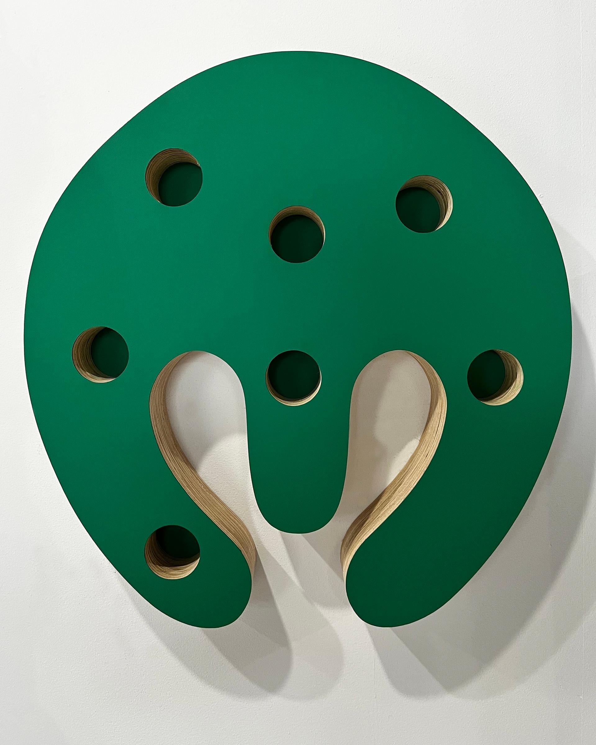"Single Shape System 002" green, symbol, language, abstract, wall sculpture