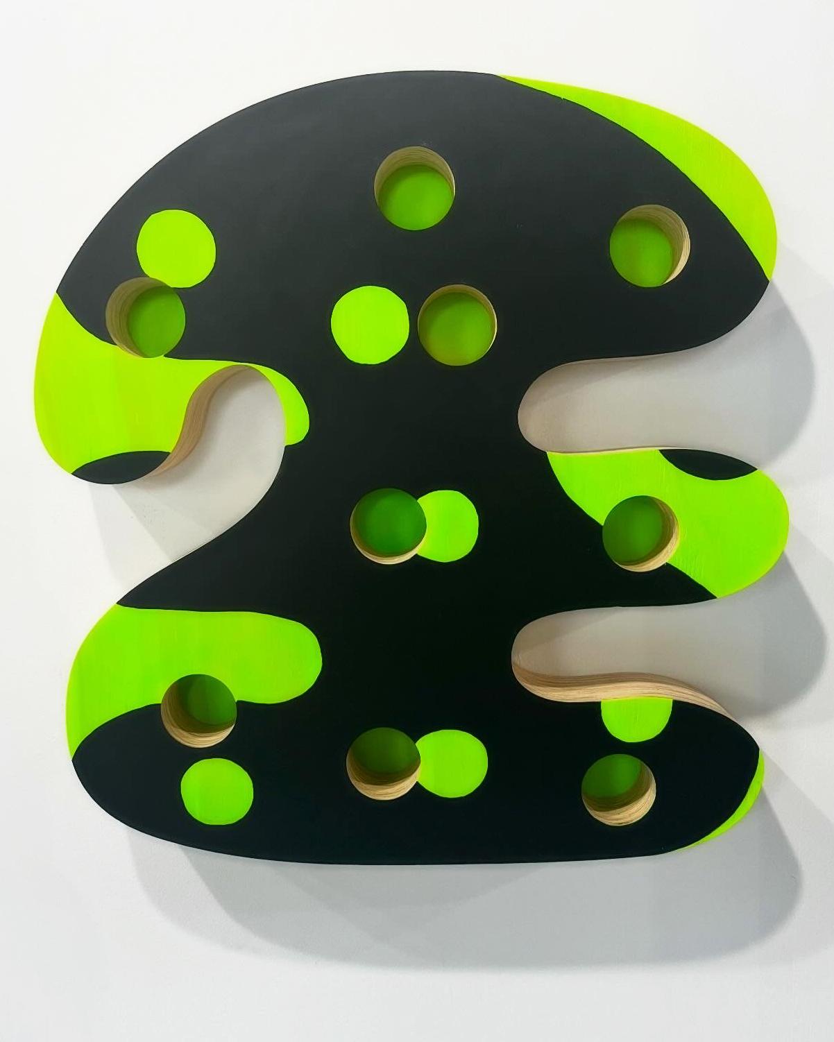 Esteban Patino Abstract Painting - "Single Shape System 003" green, symbol, language, abstract, wall sculpture